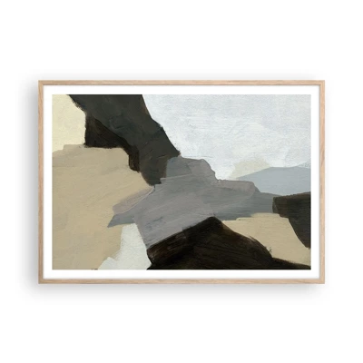 Een poster in een licht eiken lijst - Abstractie: het kruispunt van grijs - 100x70 cm