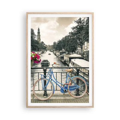 Een poster in een licht eiken lijst - De kleuren van de Amsterdamse straat - 70x100 cm