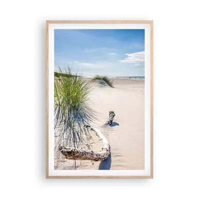 Een poster in een licht eiken lijst - De mooiste zandstrand? Oostzee-strand - 61x91 cm