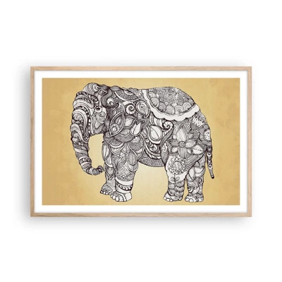 Een poster in een licht eiken lijst - De olifant heeft zichzelf bedekt - 91x61 cm