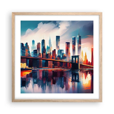 Een poster in een licht eiken lijst - Een droomachtig New York - 50x50 cm