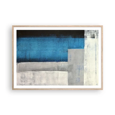 Een poster in een licht eiken lijst - Een poëtische compositie van grijs en blauw - 100x70 cm