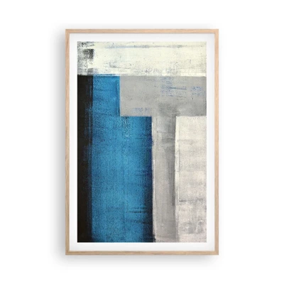 Een poster in een licht eiken lijst - Een poëtische compositie van grijs en blauw - 61x91 cm