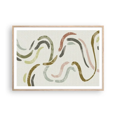 Een poster in een licht eiken lijst - Een vrolijke dans van abstractie - 100x70 cm