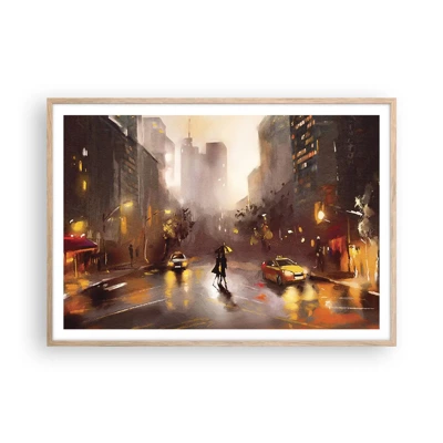 Een poster in een licht eiken lijst - In de lichten van New York - 100x70 cm