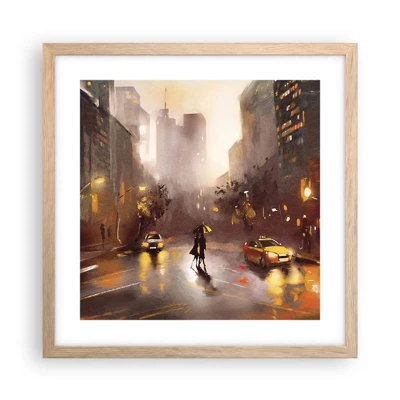 Een poster in een licht eiken lijst - In de lichten van New York - 40x40 cm