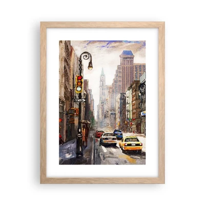 Een poster in een licht eiken lijst - New York - ook kleurrijk in de regen - 30x40 cm