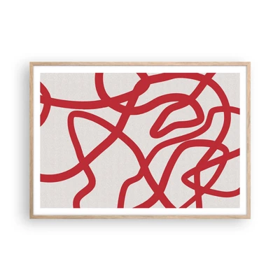 Een poster in een licht eiken lijst - Rood op wit - 100x70 cm