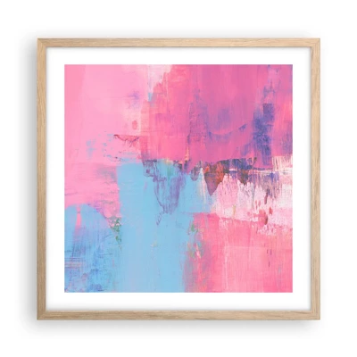 Een poster in een licht eiken lijst - Roze, blauw en een vleugje licht - 50x50 cm