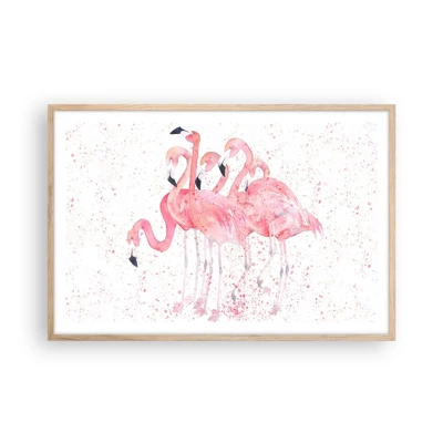 Een poster in een licht eiken lijst - Roze ensemble - 91x61 cm