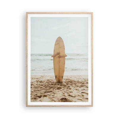 Een poster in een licht eiken lijst - Uit liefde voor golven - 70x100 cm