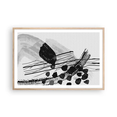 Een poster in een licht eiken lijst - Zwart-wit organische abstractie - 91x61 cm