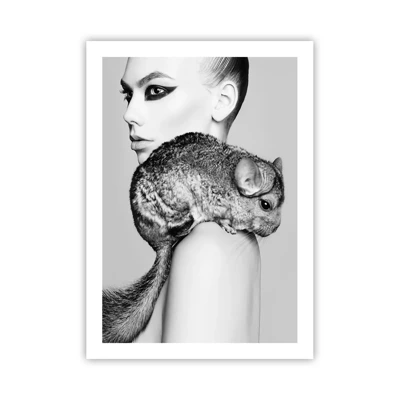 Poster - Dame met een chinchilla - 50x70 cm