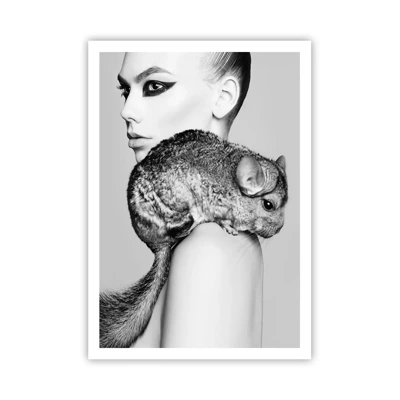 Poster - Dame met een chinchilla - 70x100 cm