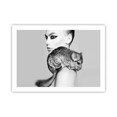 Poster - Dame met een chinchilla - 70x50 cm