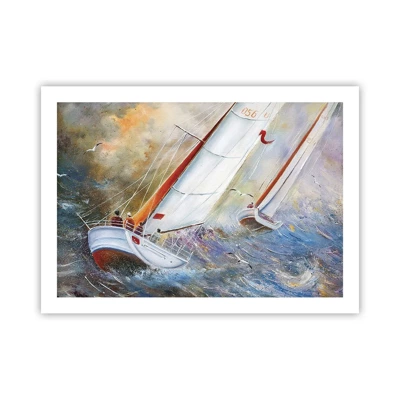 Poster - Lopend op de golven  - 70x50 cm