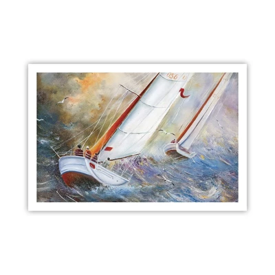 Poster - Lopend op de golven  - 91x61 cm