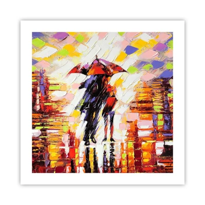 Poster - Samen door de nacht en regen - 50x50 cm