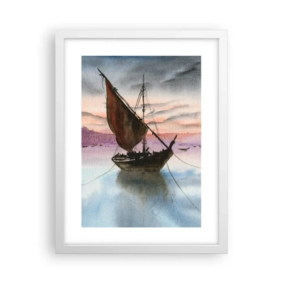 Poster in een witte lijst - Avond in de haven - 30x40 cm