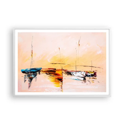 Poster in een witte lijst - Avond in de jachthaven - 100x70 cm