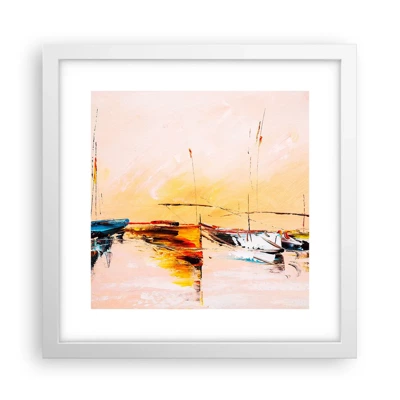 Poster in een witte lijst - Avond in de jachthaven - 30x30 cm