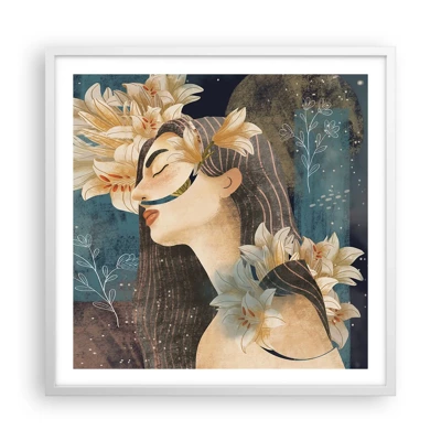 Poster in een witte lijst - Een sprookje over een prinses met lelies - 60x60 cm