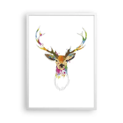 Poster in een witte lijst - Een zacht hert badend in kleur - 50x70 cm