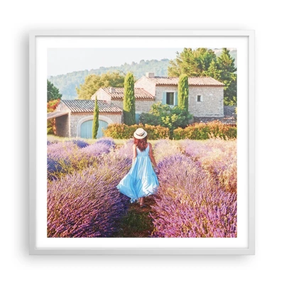Poster in een witte lijst - Lavendel meisje - 60x60 cm