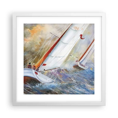 Poster in een witte lijst - Lopend op de golven  - 40x40 cm