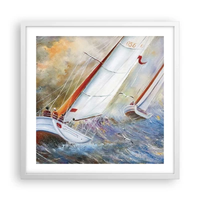 Poster in een witte lijst - Lopend op de golven  - 50x50 cm