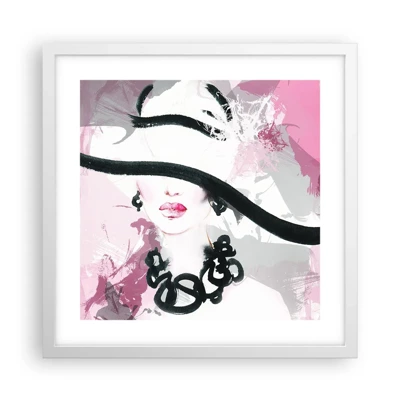 Poster in een witte lijst - Portret van een dame in zwart en roze - 40x40 cm