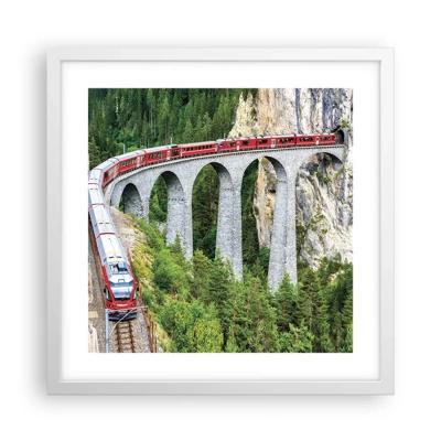 Poster in een witte lijst - Spoorlijn voor uitzicht op de bergen - 40x40 cm
