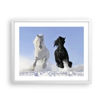 Poster in een witte lijst - Zwart-wit galop - 50x40 cm