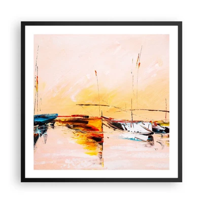 Poster in een zwarte lijst - Avond in de jachthaven - 60x60 cm