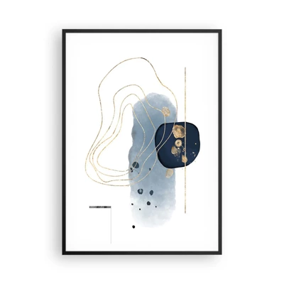 Poster in een zwarte lijst - Blauw en goud fantasie - 70x100 cm