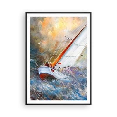 Poster in een zwarte lijst - Lopend op de golven  - 70x100 cm