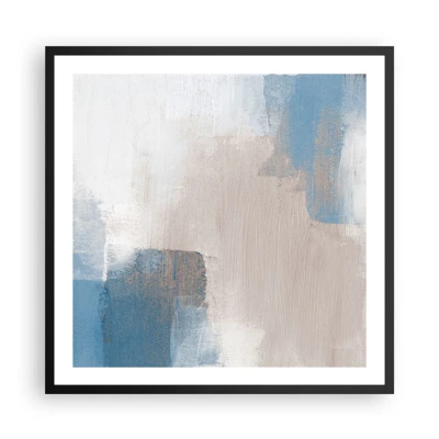 Poster in een zwarte lijst - Roze abstractie achter een blauw gordijn - 60x60 cm