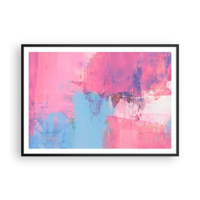 Poster in een zwarte lijst - Roze, blauw en een vleugje licht - 100x70 cm