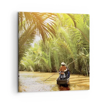 Schilderen op canvas  Arttor 50x50 cm - Een palmravijn langs - Mekong Rivier, Vietnam, Landschap, Jungle, Natuur, Naar de woonkamer, Naar de slaapkamer, Wit, Bruin, Horizontaal, Canvas, AC50x50-4695