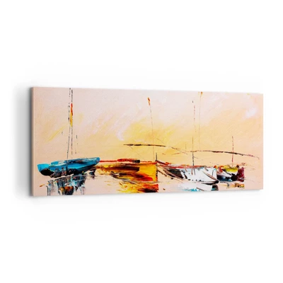 Schilderen op canvas - Avond in de jachthaven - 100x40 cm