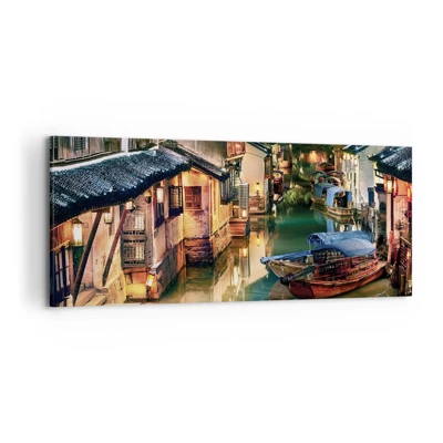 Schilderen op canvas - Een avond op een Chinese straat - 120x50 cm