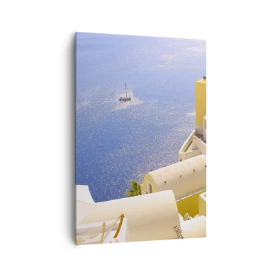 Schilderen op canvas - Grieks landschap in wit en blauw - 70x100 cm