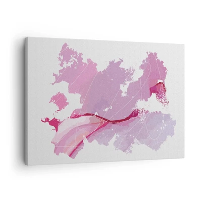 Schilderen op canvas - Kaart van de roze wereld - 70x50 cm