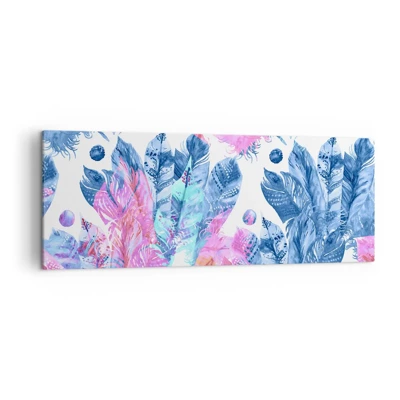 Schilderen op canvas - Pluimen in roze en blauw - 140x50 cm