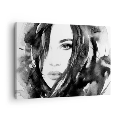 Schilderen op canvas - Portret van een dame in zwart en wit - 70x50 cm