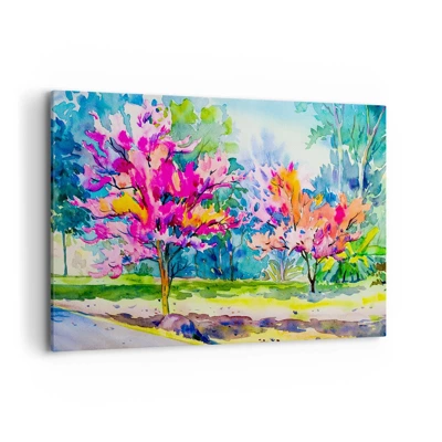 Schilderen op canvas - Regenboogtuin in het lentelicht - 100x70 cm