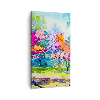 Schilderen op canvas - Regenboogtuin in het lentelicht - 45x80 cm