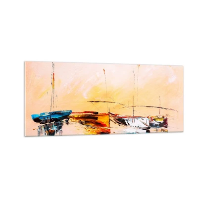 Schilderen op glas - Avond in de jachthaven - 100x40 cm