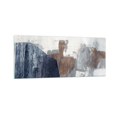 Schilderen op glas - Blauwe en bruine vormen - 100x40 cm