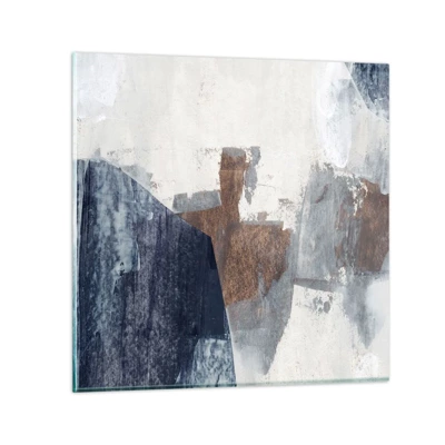 Schilderen op glas - Blauwe en bruine vormen - 30x30 cm